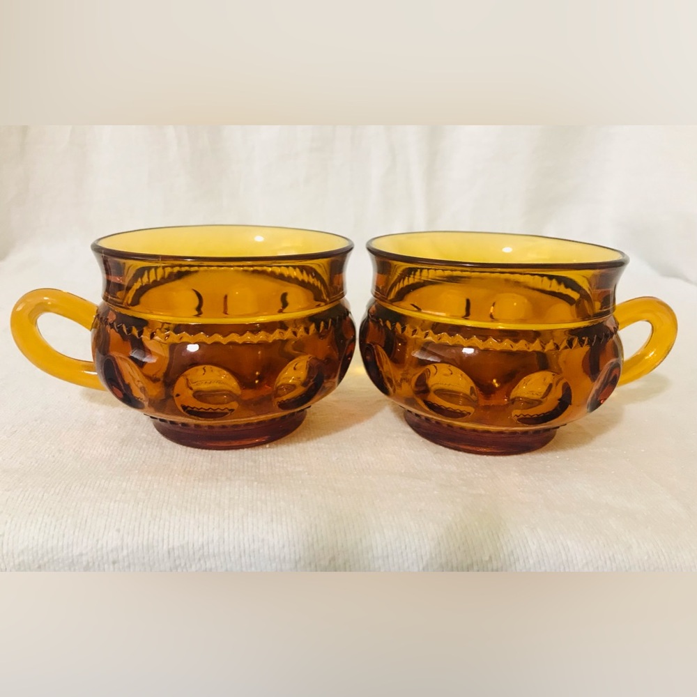 Colony Color Crown Amber Glass Flat Punch Tea Coffee Cup 2 1/2" VTG 2PC